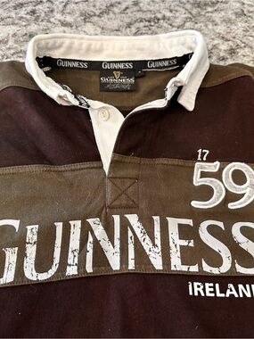 Guinness Brown and White Rugby Polo with Embroidered Logo